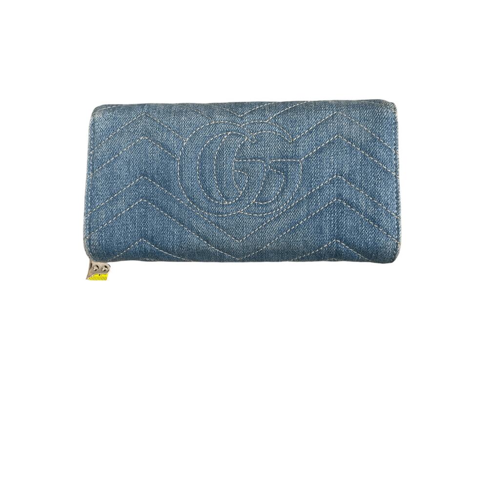 NWT Gucci Marmont Denim Pearl Zippy Wallet Limited Edition Preppy Denim Glam - Picture 12 of 13